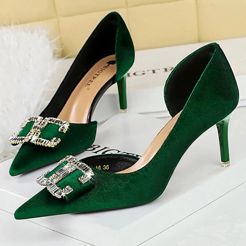 BIGTREE Shoes Rhinestone Buckle Women Pumps Bowknot Luxury High Heels Sexy Party Shoes Stiletto Heels Women Shoes Large Size 43