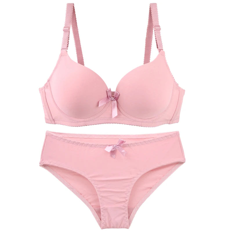 2025 New Sexy Bow Sweat Absorption Bras Set Solid Smooth One-piece Seamless Breathable ABC Cup Underwear Plus Up Lingerie