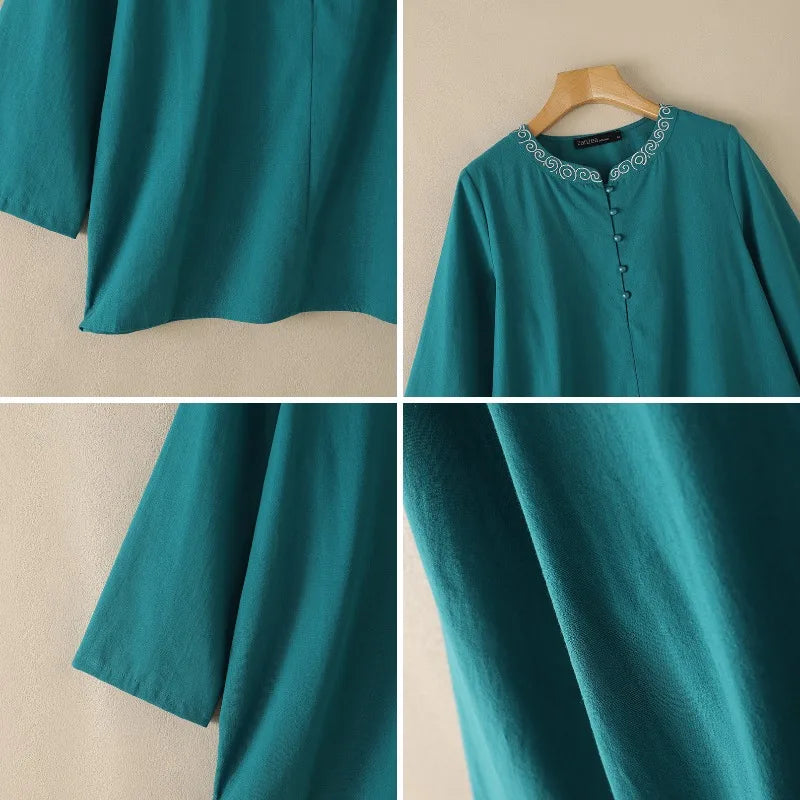 Women Blouse 3/4 Sleeve ZANZEA Cotton Tops O Neck Casual Tunic Summer Autumn Tee Blusas OL Work Party Streetwear Oversize