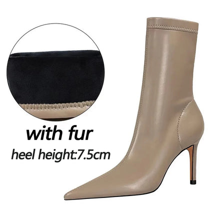 BIGTREE Shoes Leather Boots Women Ankle Boots Autumn Winter Boots Women High Heels Short Boots Ladies Booties Chaussures Femme