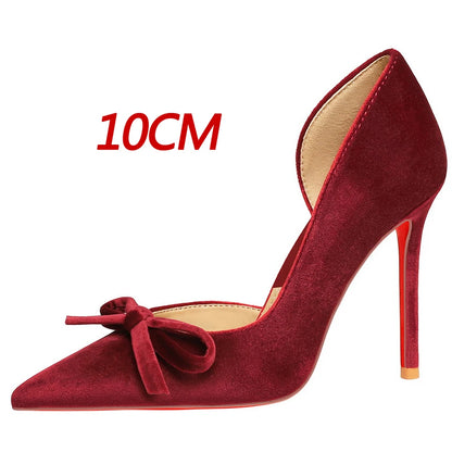 Luxury Women Pumps Bowknot High Heels Women 7.5 cm 10 cm Stiletto Sexy party shoes Velvet Ladies shoes Women Wedding shoes 2026