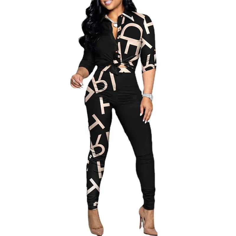European Style Spring Summer Shirt Top And Long Pant Suit Casual Party 2 Two Pieces Tracksuit Outfits 2025