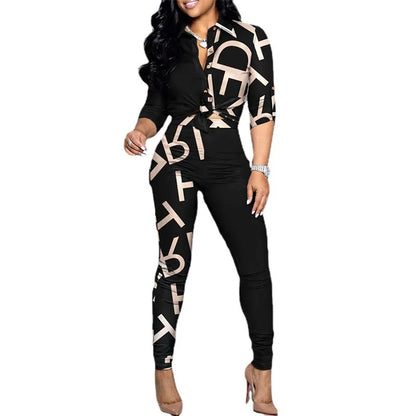 European Style Spring Summer Shirt Top And Long Pant Suit Casual Party 2 Two Pieces Tracksuit Outfits 2025