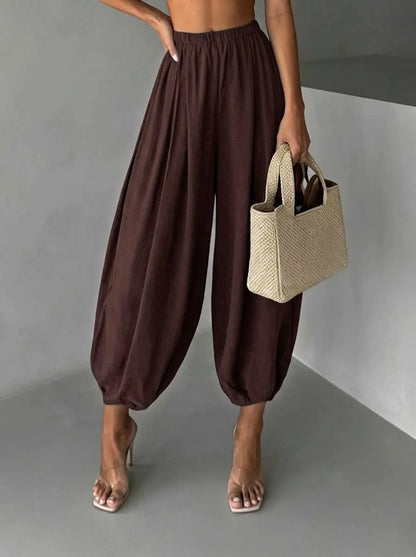 Summer Women's Clothing Loose Fit Harem Pants Retro Wide Leg Trousers With Elastic Waist Vintage Polyester Ice Silk Long Pants