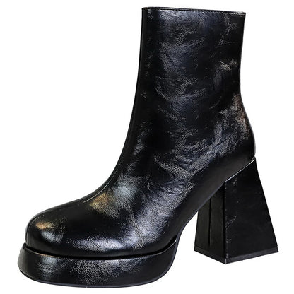 Platform Boots Women Shoes Side Zipper Leather Boots Thick Heel Ladies Ankle Boots Fashion High Heel Boots Autumn Winter Shoes
