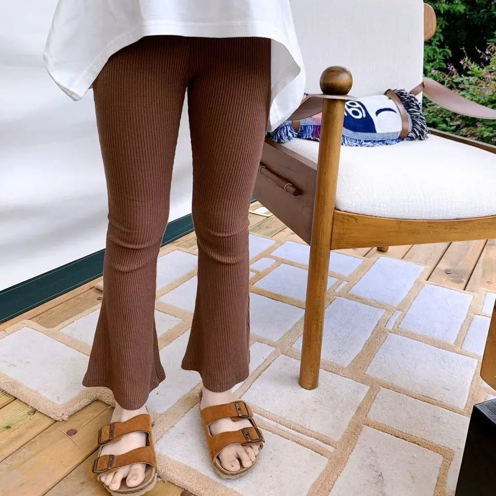 2026 Spring Summer Korean Slim Fit Girls' Flared Pants Stylish Long Pants for Toddler Girls Breathable Cotton Leggings