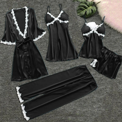 Ladies Underwear Women'S Sexy Nightgown Set 5-Piece Women Sexy Garter Lingerie Set Robes Lace Bodysuit Deep-V Neck Underwear