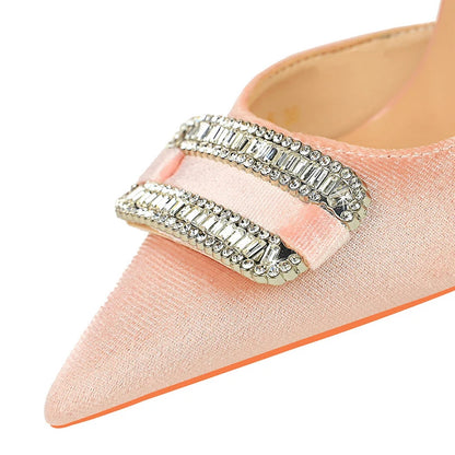 Women 10.5 cm Heels Rhinestone Buckle Design Women Pumps Luxury And Noble Banquet Shoes Stiletto High Heels Women Shoes Fashion