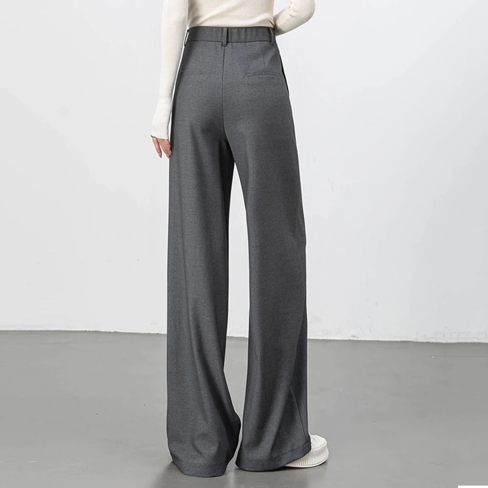 Plus size stylish elegant trousers women 2026 new high waist thicken warm spring autumn straight leg office business suit pants