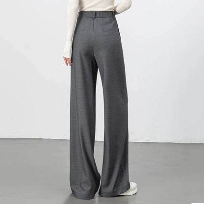 Plus size stylish elegant trousers women 2026 new high waist thicken warm spring autumn straight leg office business suit pants