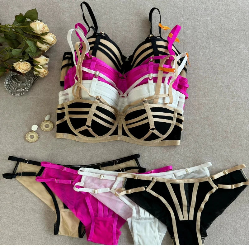 2026 New European Style Women Lingerie Set Push Up Lifting Support Bra Soft Underwire Strappy Design Conceals Side Spillage