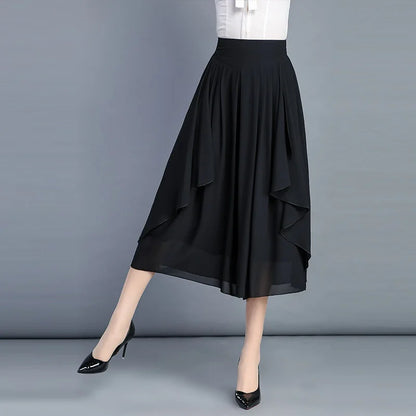 Women's Chiffon Wide-leg Pants for Spring and Summer—lightweight, High-waisted Culottes Available in Red,Green,Black,Blue,Camel.