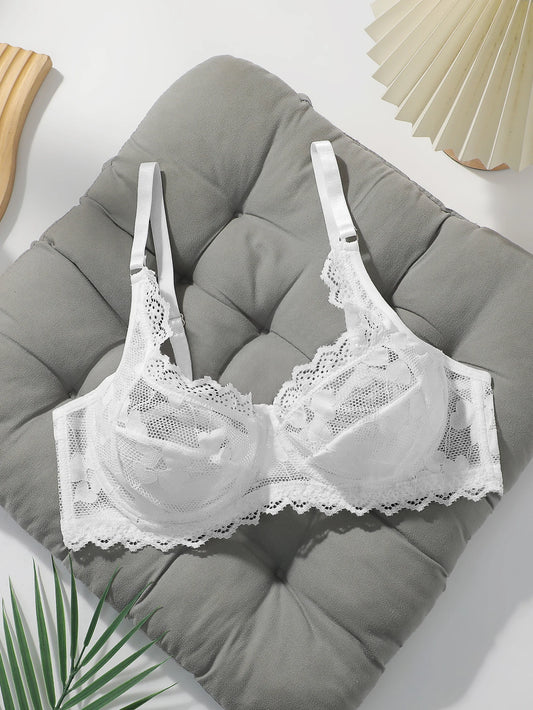 Women's Sexy Lace Bra with Steel Ring Gathered Push-Up Adjustable Straps Transparent Comfortable Underwear YS2944