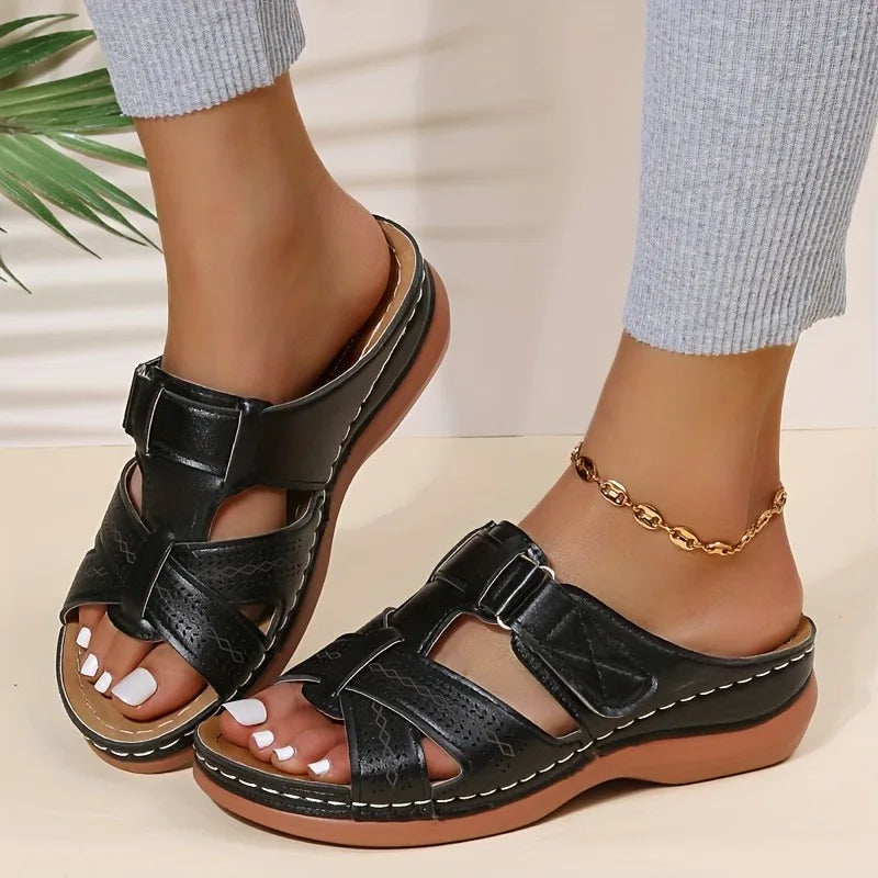 2026 Summer Women Wedge Sandals Premium Orthopedic Open Toe Sandals Vintage Anti-Slip Leather Casual Female Platform Retro Shoes