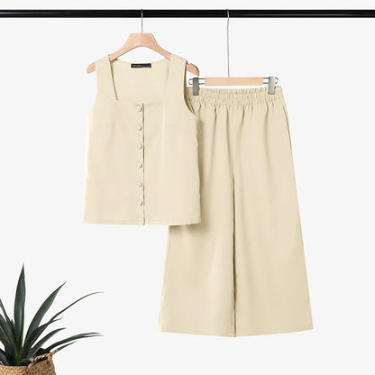 ZANZEA Women's Casual Pant Suits Wide Leg Cropped Pant & Sleeveless Tops 2 Pieces Sets SummerDaily Commute Solid Color Outfits