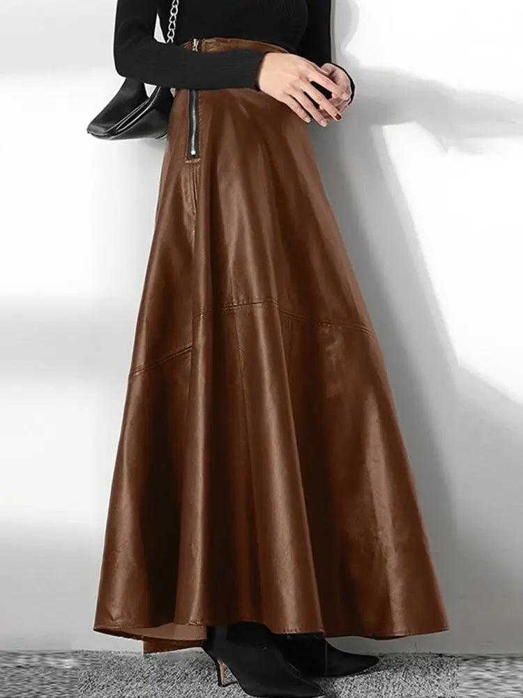 Women's Elegant OL Long Saias 2023 Fashion Solid Mujer Faldas ZANZEA PU Leather Maxi Skirts Casual High Waist Zipper Jupe Femme