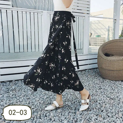 Vacation Style Wrap Skirt Beachside Long Skirt Women's High Waist A-Line Midi Skirt Floral Print One-Piece Summer Spring