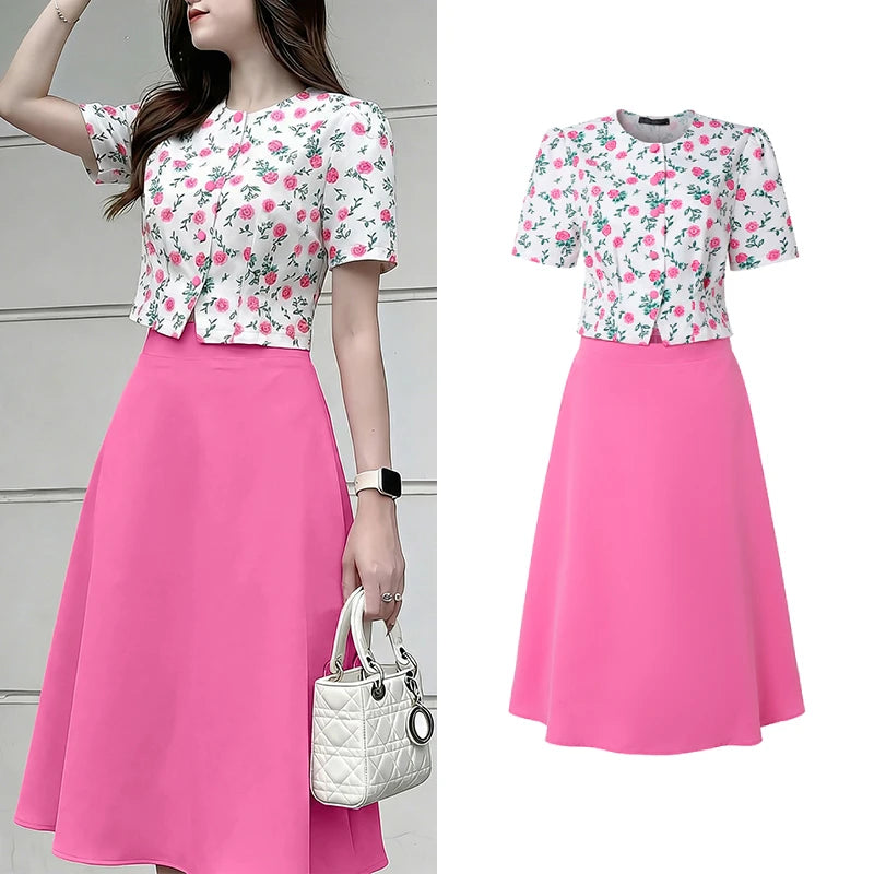 ZANZEA Elegant Fashion Women's Skirt Suits Floral Crop Tops & A-line Midi Skirts 2 Pieces Sets Summer Female Date Night Outfits