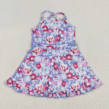 Best Selling Baby Girls Lavender Strap Colorful Skorts Shorts Yoga Sportswear Knee Length Dresses Toddler Kids Children Clothes