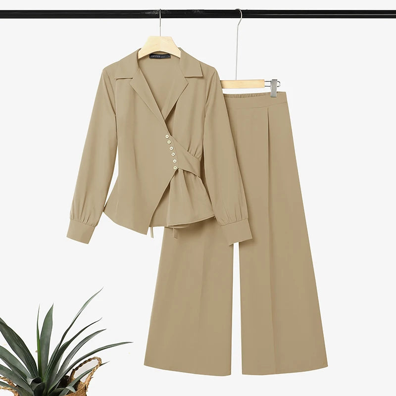 ZANZEA Casual Long Sleeve Tops Trousers Suit Autumn Outfits Office Women 2 Piece Sets Fashion OL Work Pants Sets Solid Tracksuit