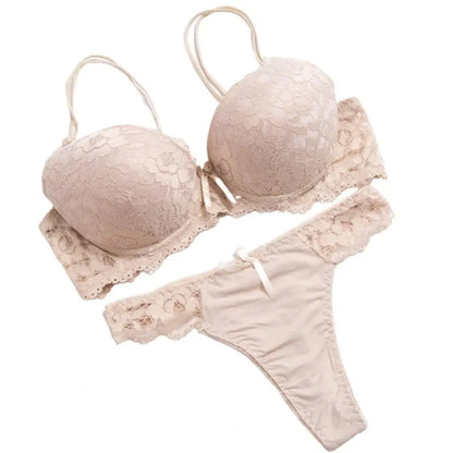 2024 Floral Embroidery Women Underwear Set Sexy Lace Push Up Bra Set Panties Sexy Push Up Brassiere Wirefree Soft Underwear Set