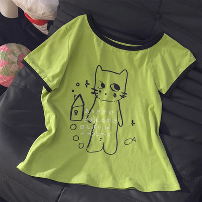 Summer Japanese High Waisted Shorts Women Cute Cat Cartoon Print Cotton Short Pants Casual Fashion Female Bottoms Shorts New