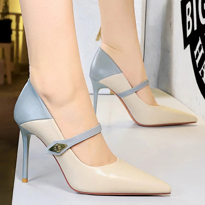 BIGTREE Shoes Color Block Women Pumps Buckle Design High Heels Stiletto 10 CM Fashion Banquet Shoes Luxury Office Shoes Size 43