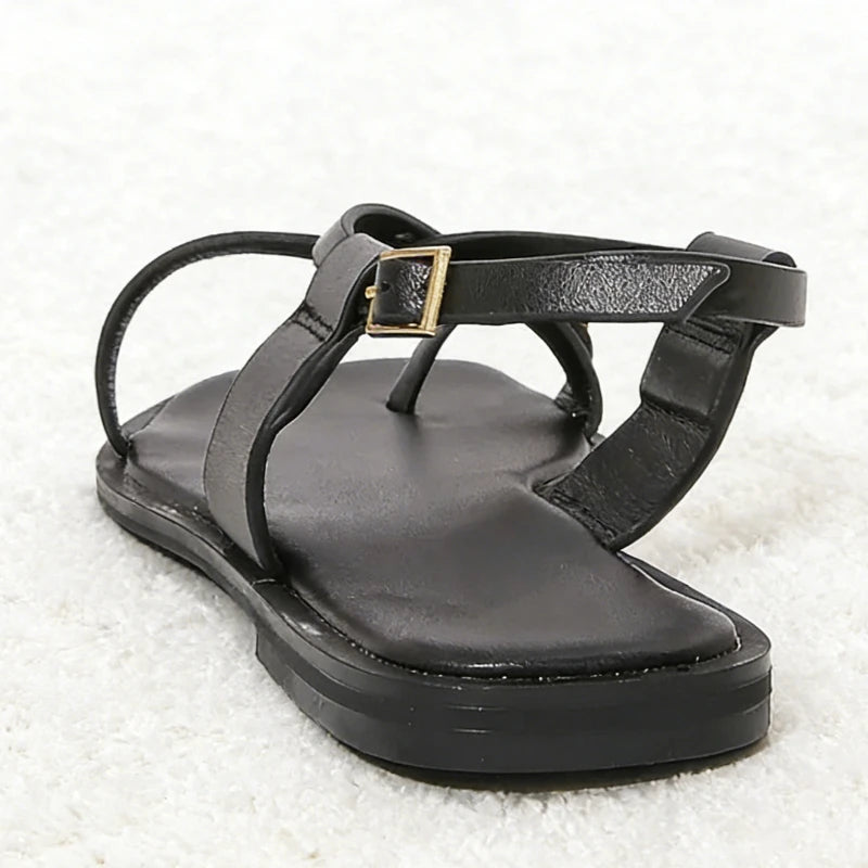 Metal Buckle Decoration Over Toe Flat Sandals Women Fashion Ankle Strap GLADIATOR Sandals Luxury Designer Summer Beach Slippers