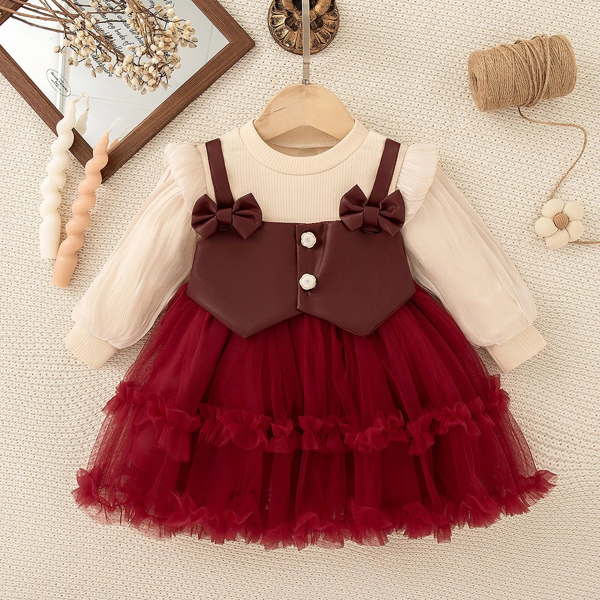 Autumn New Solid Color Chiffon Baby Girl Princess Dress, Sweet Bow Children'S Clothing For Birthdays (6 Months -3 Years)