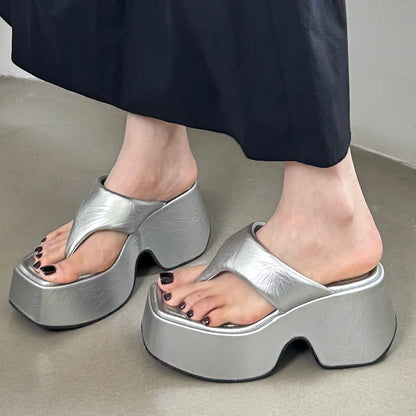 Platform Slippers Shoes For Ladies Heels Female Square Toe Footwear Wedges Flip Flops Pumps Women Slippers Fashion Slides Shoes