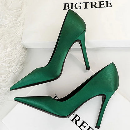 BIGTREE Shoes Silk Satin Woman Pumps Fashion High Heels 2026 New Stiletto 10 Cm Heels Sexy Party Shoes Lady Pumps Large Size 43
