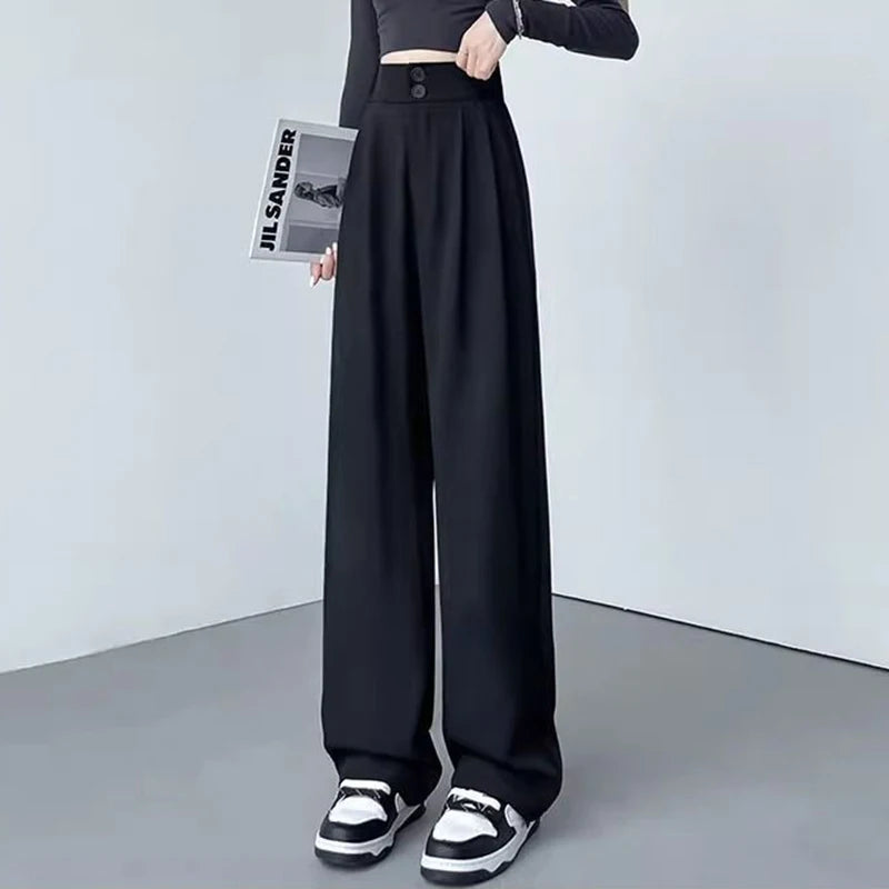 Lady Baggy High Waist Suit Pants Women Classic Designer Straight Leg Trousers Girls Fashion Casual Daily Slacks