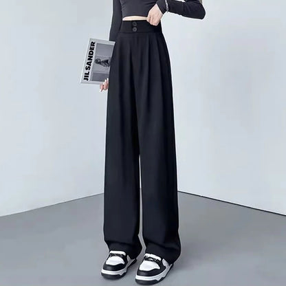 Lady Baggy High Waist Suit Pants Women Classic Designer Straight Leg Trousers Girls Fashion Casual Daily Slacks