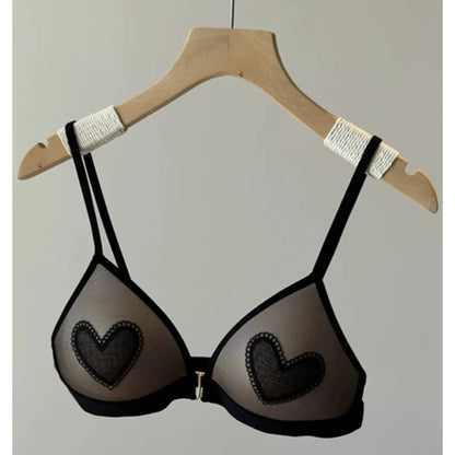 Women Red Bridal Wireless Bra, Front Buckle Beauty Back Thin Cup Heart Pattern Underwear For Wedding Zodiac Lucky Year 32-38 Set