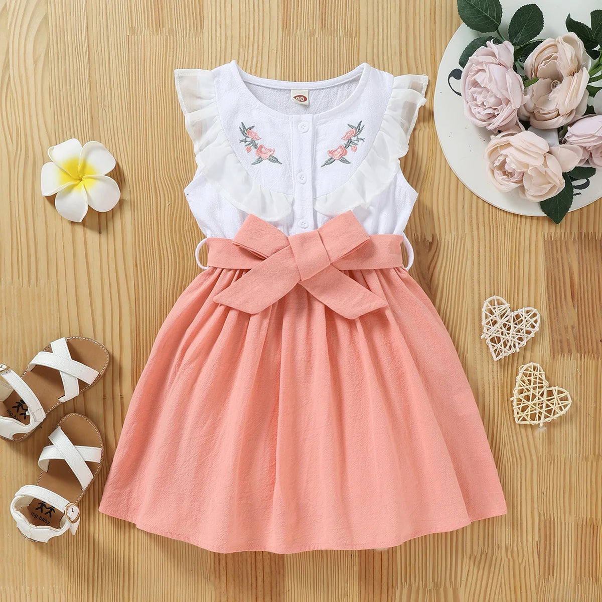 Girls Casual Summer Sleeveless Embroidered Dress Children's Fashion Cute Skirt for Kids Age 4-12 Years Old