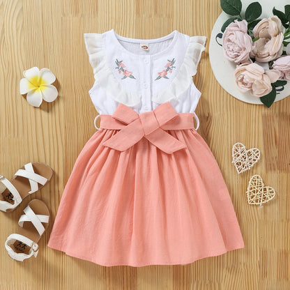 Girls Casual Summer Sleeveless Embroidered Dress Children's Fashion Cute Skirt for Kids Age 4-12 Years Old