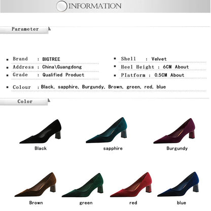 BIGTREE Shoes Suede Women Pumps Thick Heel Ladies Shoes Pointed High Heels Fashion Banquet Shoes Sexy Party Shoes Kitten Heels