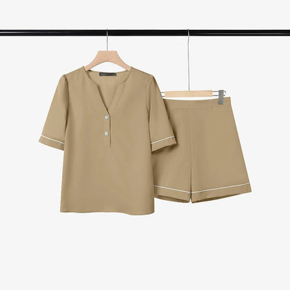 ZANZEA Summer 2PCS Outfit Women 2 Pieces Sets V Neck Short Sleeve Blouse Short Sets Stylish Casual Color-Blocking Tracksuit 2026