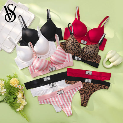 Victoria's Secret Comfortable Underwire Lingerie Set For Ladies Daily Wear Women Bra Set Lace Push Up Seamless