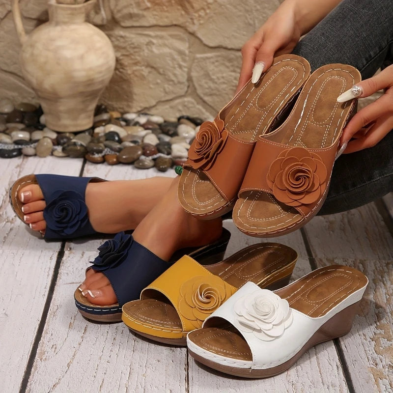 2026 Women New Flower Sandals Wedge Heels Summer Shoes Women Outdoor Slippers Female Soft Bottom Heeled Sandals Summer Footwear