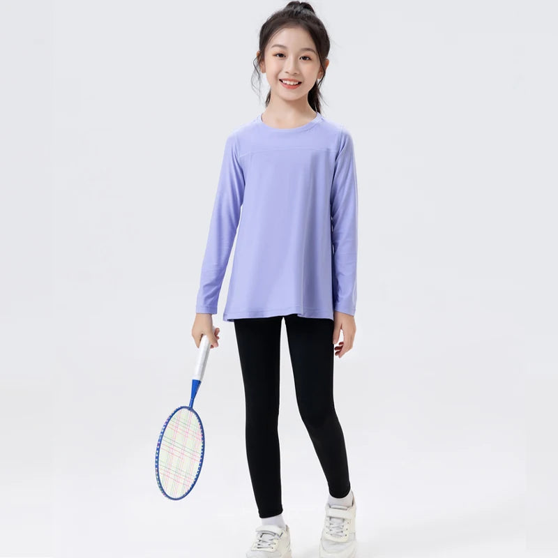 2pcs new kids running yoga shark pants sports quick-drying long sleeve set girls fitness dance clothes
