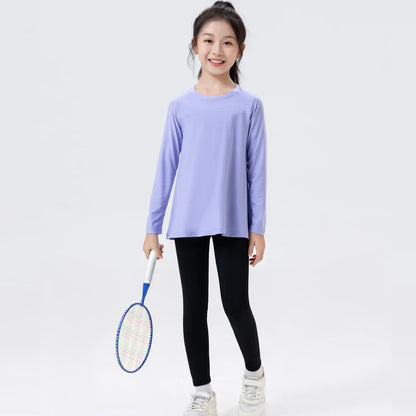 2pcs new kids running yoga shark pants sports quick-drying long sleeve set girls fitness dance clothes