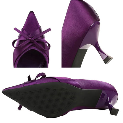 BIGTREE Shoes Silks Satins Women Pumps Bowknot Kitten High Heels Pointed Tip Women Heels Stiletto 6 CM Sexy Party Shoes Pumps