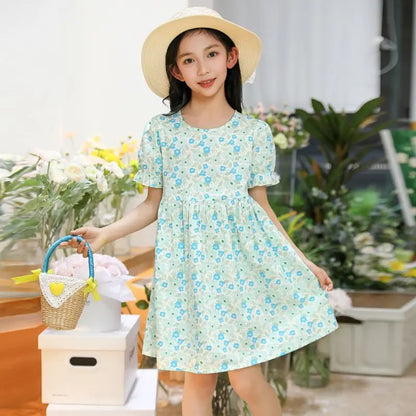 Cotton Floral Summer Bubble Children's Elegant Dress Child Girl Girls Clothes 8 To 9 Years Princess Casual Dresses 10 12 Old 14