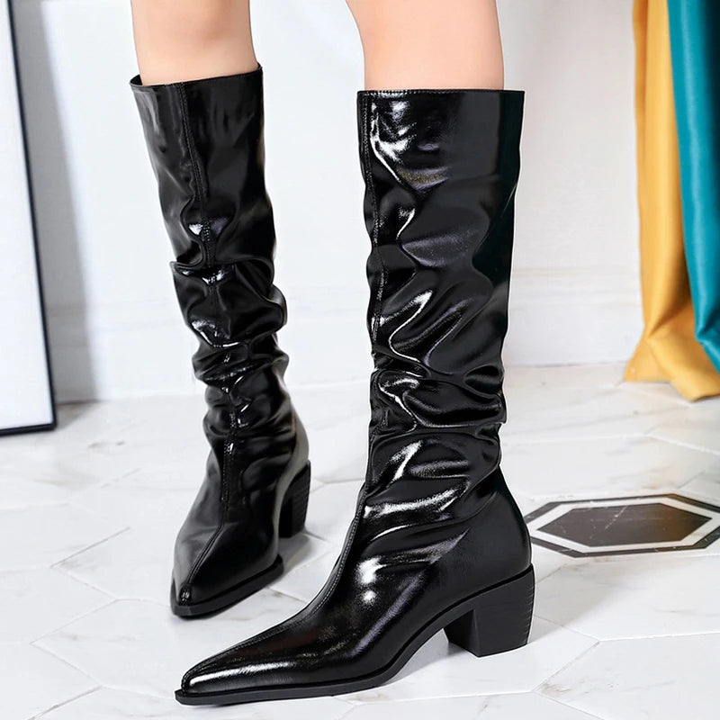 BIGTREE Shoes Patent Leather Women Knee-High Boots Thick Heel Women Boots 2026 New Winter Boots Fashion High Boots Ladies Shoes