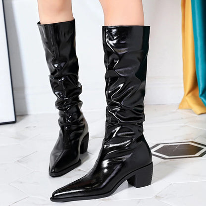 BIGTREE Shoes Patent Leather Women Knee-High Boots Thick Heel Women Boots 2026 New Winter Boots Fashion High Boots Ladies Shoes