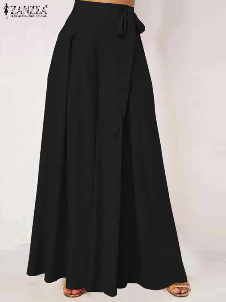2025 Summer Wide Leg Pants ZANZEA Elegant Women High Waist Long Trousers Pleated Pantalon Casual Flare Pant Oversized Streetwear