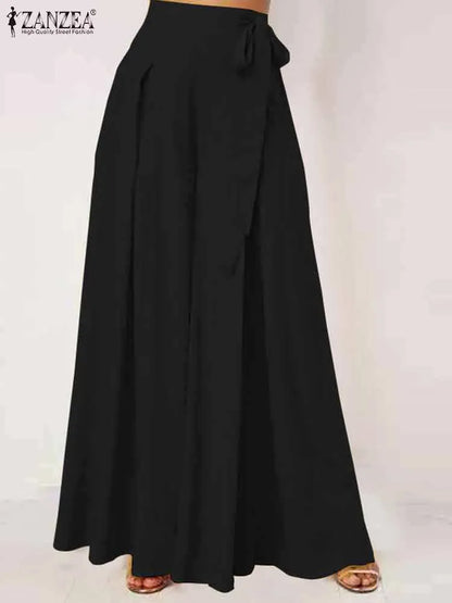 2025 Summer Wide Leg Pants ZANZEA Elegant Women High Waist Long Trousers Pleated Pantalon Casual Flare Pant Oversized Streetwear