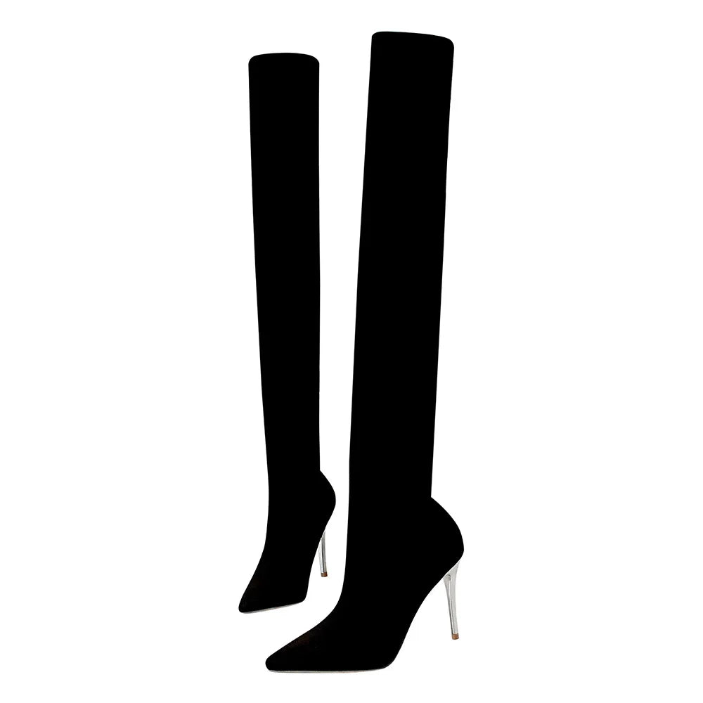 BIGTREE Shoes Stretch Thigh High Boots Women Over The Knee Boots Stiletto Heels Women Long Boots Autumn Winter Boots Ladies shoe