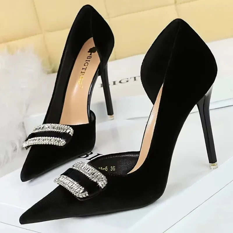 Women 10.5 cm Heels Rhinestone Buckle Design Women Pumps Luxury And Noble Banquet Shoes Stiletto High Heels Women Shoes Fashion